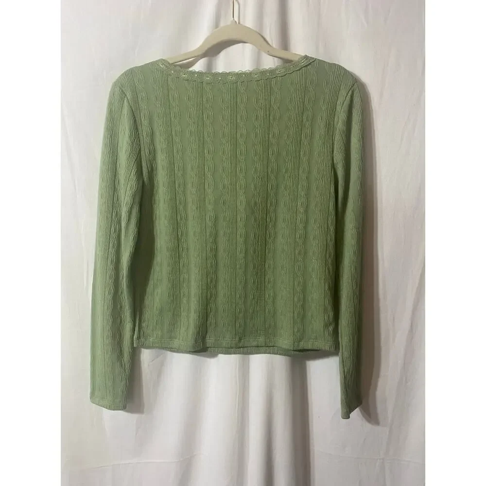 Anthropologie Elodie Sage Green Babydoll Bow Lace Cropped Top Large Y2K